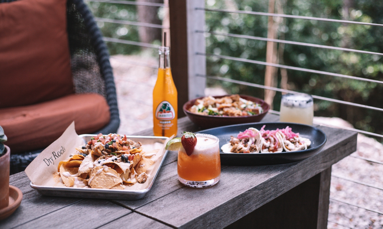 food and drinks set up on a table