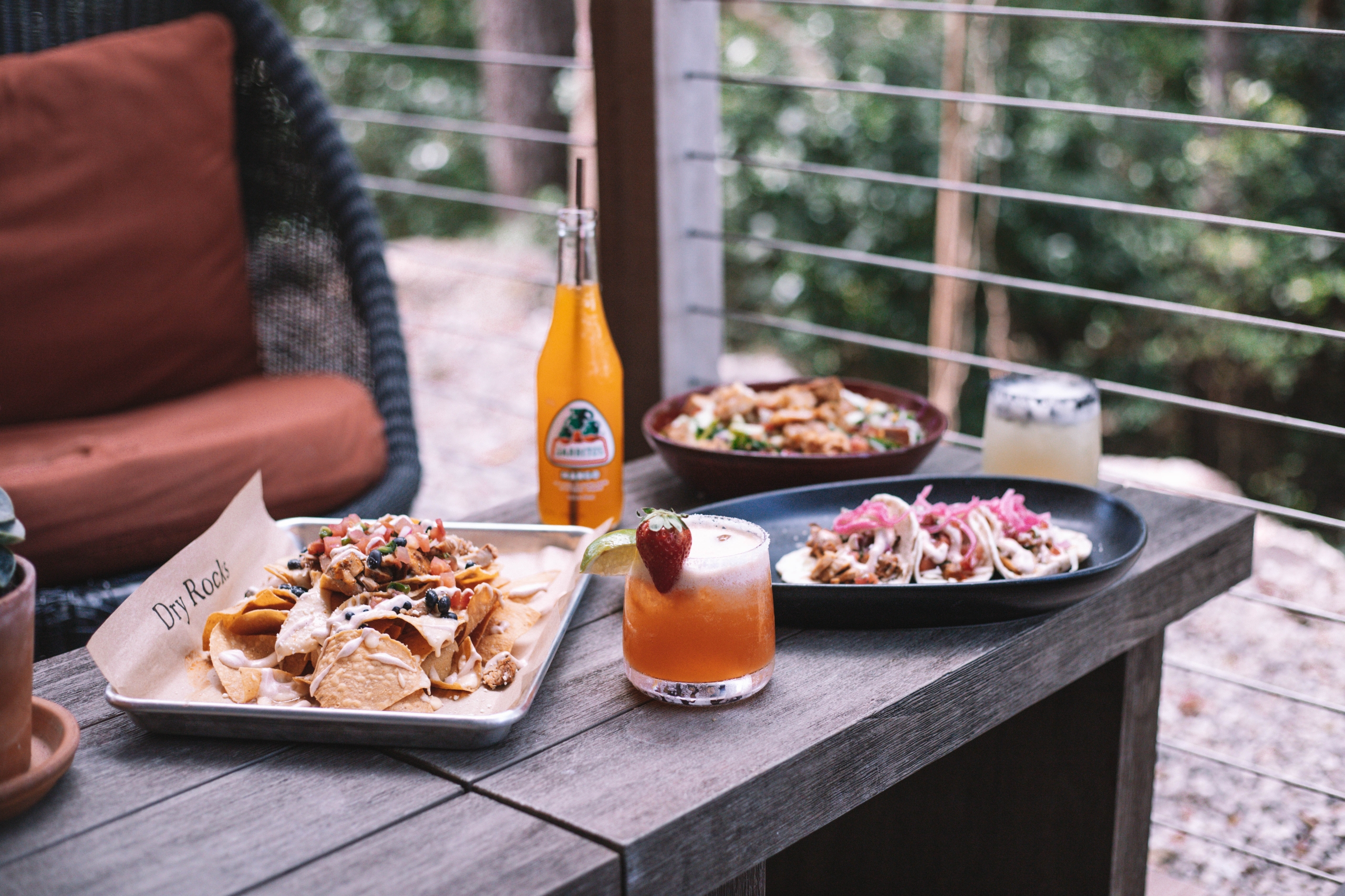 food and drinks set up on a table