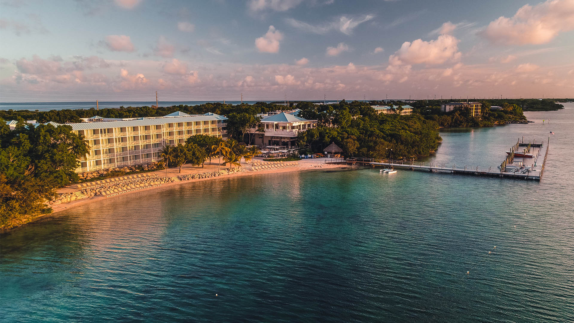 aerial view of the resort at sunset
