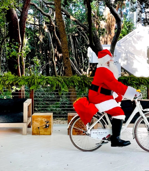 Santa on a bike at Baker's Cay Resort