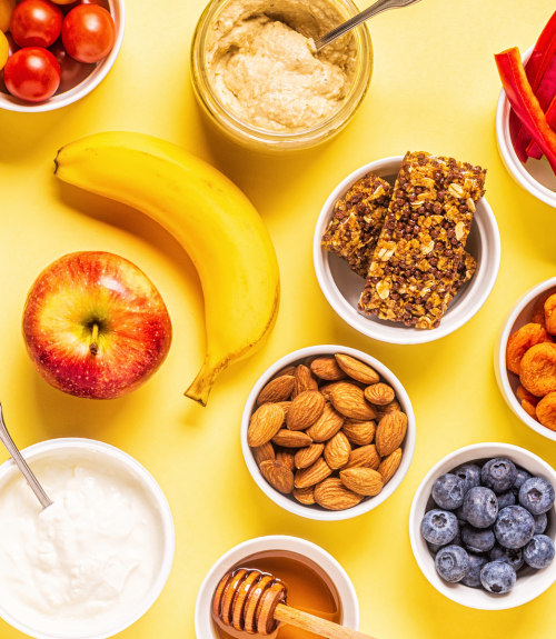 Yellow background, fresh fruit