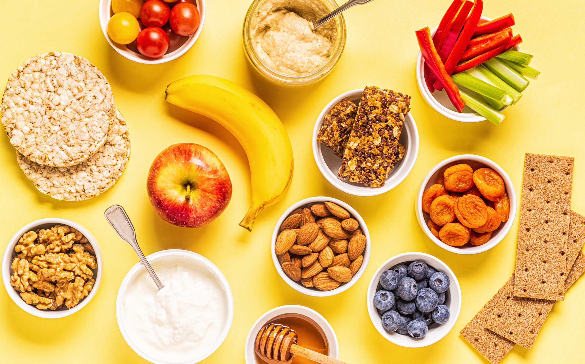 Yellow background, fresh fruit